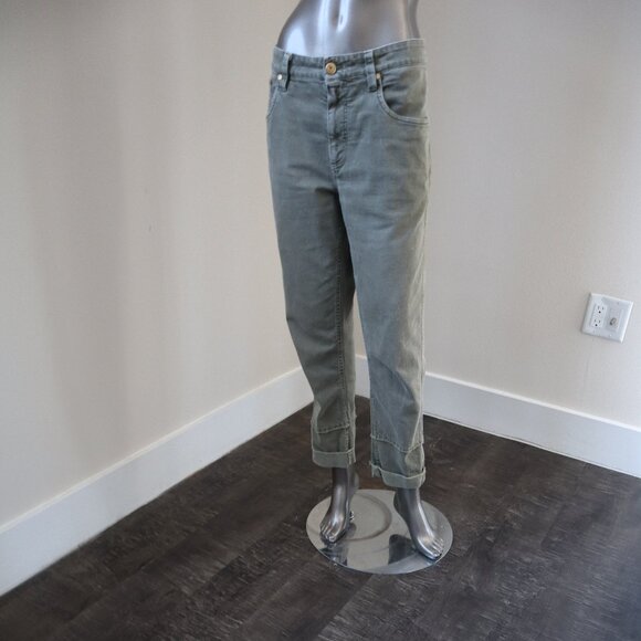 Brunello Cucinelli Monili Precious Jeans Army Green Denim Crop Raw Edge Size 8 - Picture 6 of 10